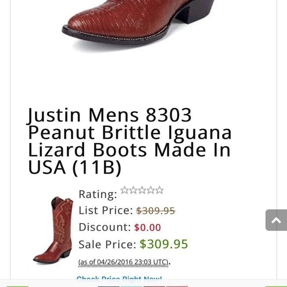 Justin 8303 Men's Exotic Western Boot with Peanut Brittle Lizard Foot - PERFECT! - Picture 12 of 12